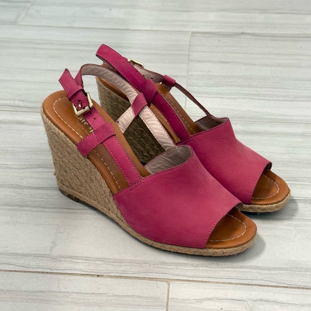 Kate Spade Hot Pink Leather Wedge Sandals, Size 9.5